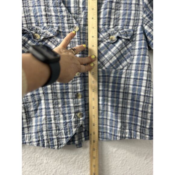 ERIKA & Co Plus Size Medium Short‎ Sleeve Button Blouse Blue/White Plaid Check - Picture 4 of 11